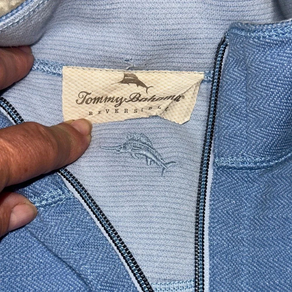Tommy Bahama Mens Reversible Quarter Zip Pullover Blue Herringbone Marlin XL